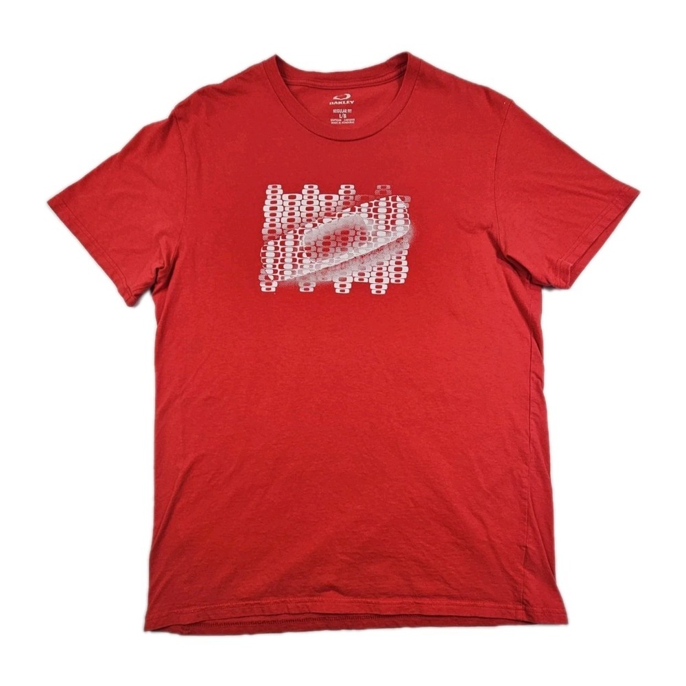 Oakley Stylized Logo Graphic Print Mens Large Regular Red White Geometric TShirt